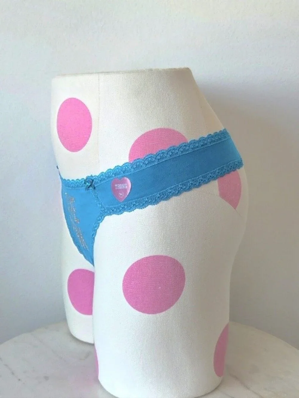 Victoria's Secret PINK VTG Blue LOVE PINK Glitter Thong Panty NWT HTF RARE Y2K